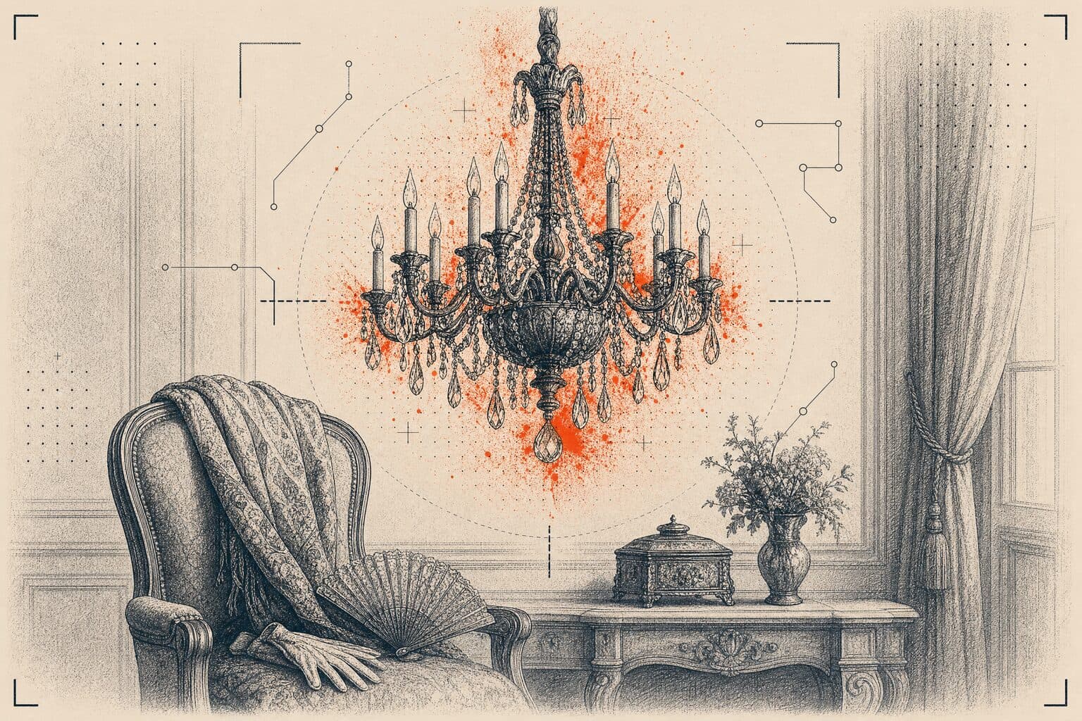 La dame et son lustre — tout ce que l'algorithme n'aurait pas le droit de garder.